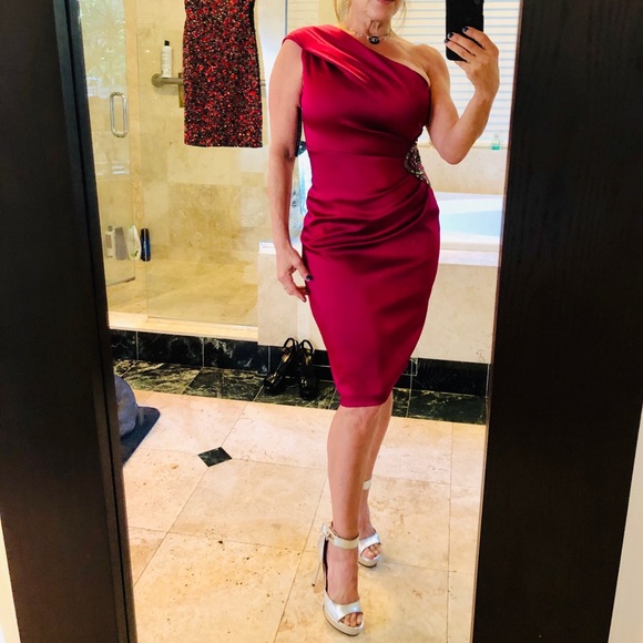 david meister one shoulder dress